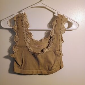 Suzette Lace Trimmed Beige Top